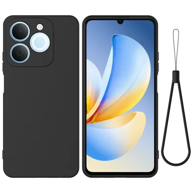 For Realme Narzo 80 Lite 4G / Realme Note 70 4G / Realme Note 70T 4G / Realme C71 4G (India) Liquid Silicone Case Phone Back Cover with Hand Strap - Black