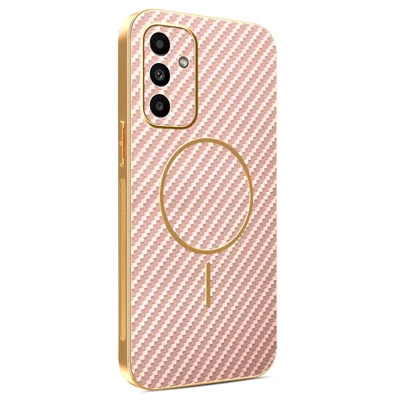 For Samsung Galaxy A15 5G Phone Case Carbon Fiber Textured Electroplated TPU Back Cover - Pink