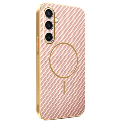 For Samsung Galaxy S24 FE Phone Case Carbon Fiber Textured Electroplated TPU Back Cover - Pink