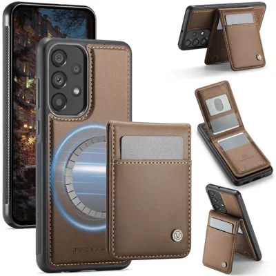 JEEHOOD For Samsung Galaxy A33 5G Leather Back Cover Magnetic Case  J06 Phone Case with Card Bag RFID Blocking - Brown
