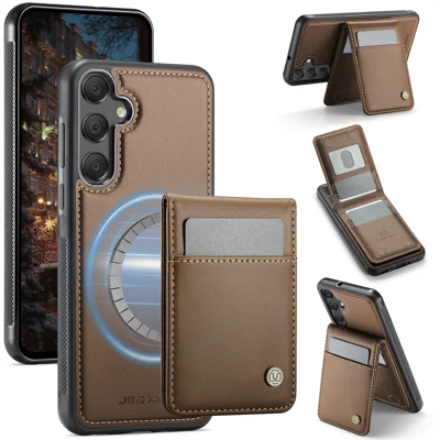 JEEHOOD For Samsung Galaxy A55 5G / Galaxy A35 5G Leather Back Cover Magnetic Case  J06 Phone Case with Card Bag RFID Blocking - Brown