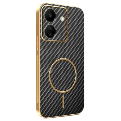 For Xiaomi Redmi 13C 4G / Poco C65 4G Phone Case Carbon Fiber Textured Electroplated TPU Back Cover - Black