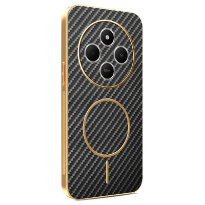 Phone Case For Xiaomi Redmi 14C 4G / 14R 5G / A4 5G / Poco C75 4G Carbon Fiber Textured Electroplated TPU Back Cover - Black