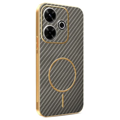 Phone Case For Xiaomi Redmi 13 4G / 5G / Note 13R 5G / Poco M6 4G / M6 Plus 5G Carbon Fiber Textured Electroplated TPU Back Cover - Coffee