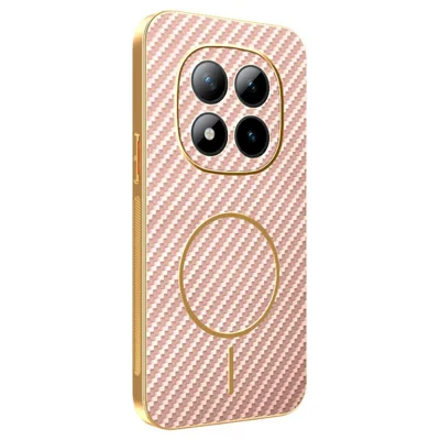 For Xiaomi Redmi Poco M8 Pro 5G / Redmi Note 15 Pro+ 5G (Global) Phone Case Carbon Fiber Textured Electroplated TPU Back Cover - Pink