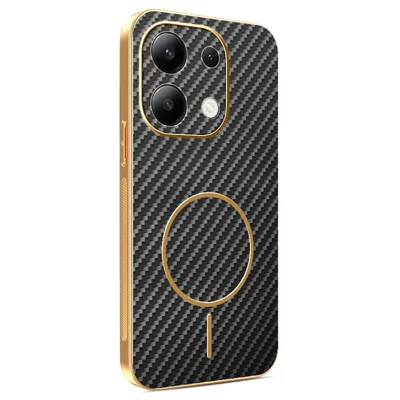 For Xiaomi Redmi Note 13 4G Phone Case Carbon Fiber Textured Electroplated TPU Back Cover - Black