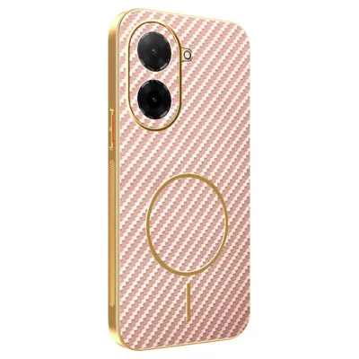 For Xiaomi Redmi A5 NFC (EU) (173.45mm) Phone Case Carbon Fiber Textured Electroplated TPU Back Cover - Pink