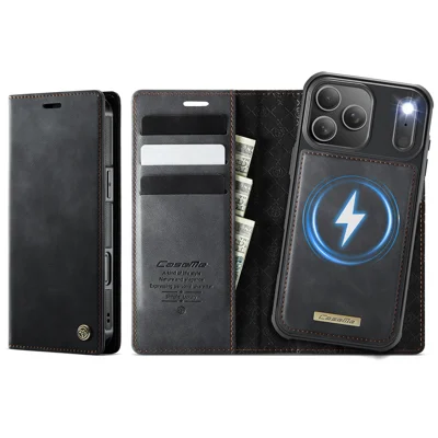 CASEME For iPhone 18 Pro / 17 Pro Case  C49 Compatible with MagSafe RFID Blocking Detachable Wallet Leather Phone Cover - Black