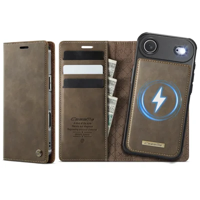 CASEME For iPhone Air Case  C49 Compatible with MagSafe RFID Blocking Detachable Wallet Leather Phone Cover - Coffee