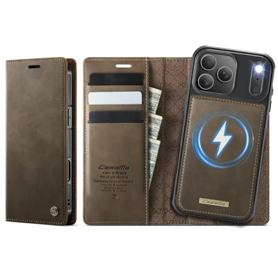 CASEME For iPhone 18 Pro Max / 17 Pro Max Case  C49 Compatible with MagSafe RFID Blocking Detachable Wallet Leather Phone Cover - Coffee