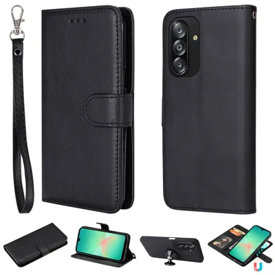 For Samsung Galaxy A26 5G / A16 4G / Galaxy A16 5G Case 2 in 1 Detachable Magnetic Leather Wallet Mobile Cover with Strap - Black