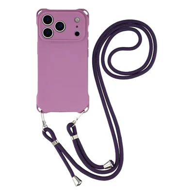 For iPhone 18 Pro / 17 Pro Case Four Corner Anti Drop TPU Phone Cover with 150cm Hanging Rope - Light Purple
