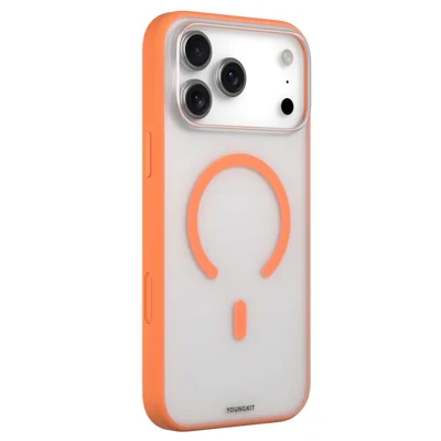 YOUNGKIT For iPhone 17 Pro Clear Case Compatible with MagSafe Shockproof TPU PC Phone Back Cover - Orange