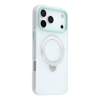 KIGC For iPhone 17 Pro Max Case Rotating Kickstand PC + TPU Anti Drop Phone Back Cover - Transparent