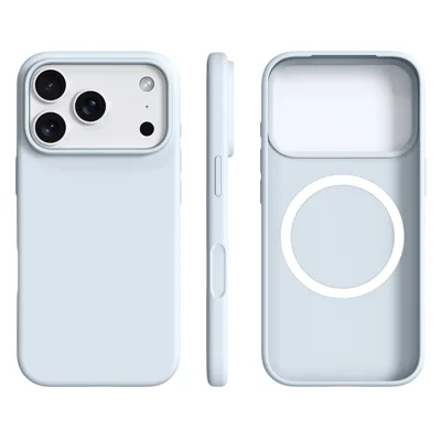 غطاء لهاتف iPhone 17 Pro Max متوافق مع MagSafe، غطاء رفيع جدًا مصنوع من السيليكون السائل + PC - أزرق جليدي