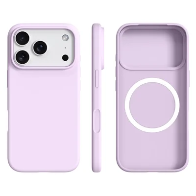 غطاء لهاتف iPhone 17 Pro متوافق مع MagSafe، غطاء رفيع جدًا من السيليكون السائل + غطاء هاتف من مادة البولي كربونات - بنفسجي حبوب