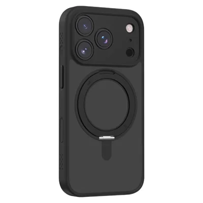 MOMAX MRAP25 For iPhone 17 Pro Magnetic Case Matte TPU + PC Kickstand Phone Cover - Black