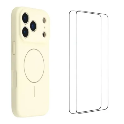 WANLONFENG XQ1 Serie til iPhone 17 Pro Case kompatibel med MagSafe TPU Liquid Silicone Nøjagtig Udsparing Telefonbeskyttelse med 2 Skærmfilm - Hvid