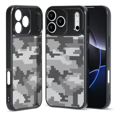 IBMRS For iPhone 17 Pro Case Soft TPU Frame Hard PC Back Anti-Fall Phone Cover - Grid Camouflage