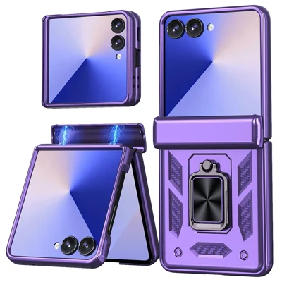Bulk Purchasing For Samsung Galaxy Z Flip7 5G Case Ring Kickstand Hinge Protection PC TPU Phone Cover - Purple
