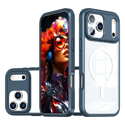 For iPhone 18 Pro / 17 Pro Case Compatible with MagSafe TPU PC Clear Phone Back Cover - Navy Blue