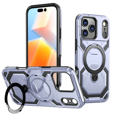 For iPhone 18 Pro Max / 17 Pro Max Magnetic Case Ring Kickstand PC + TPU Hybrid Phone Cover - Baby Blue