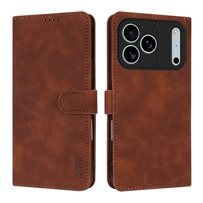 AZNS For iPhone 18 Pro / 17 Pro Case PU Leather Wallet Phone Cover - Brown