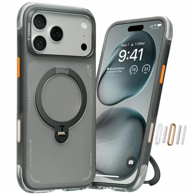 TORRAS Ostand Q3 Air Série Capa para iPhone 17 Pro Compatível com MagSafe Capa à Prova de Choque PC + TPU com Suporte - Preto