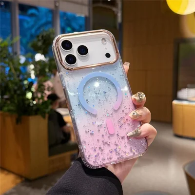 For iPhone 17 Pro Case Compatible with MagSafe IMD Bling Glitter PC + TPU Back Cover - Pink