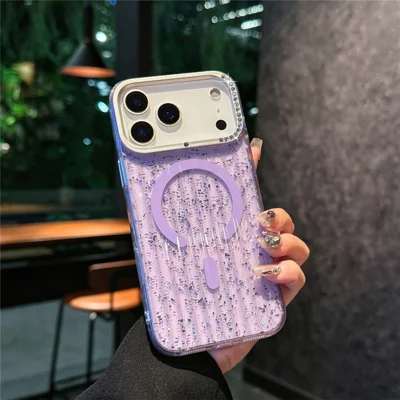 For iPhone 17 Pro Case Compatible with MagSafe IMD Glitter Glacier Texture TPU PC Phone Back Cover - Purple