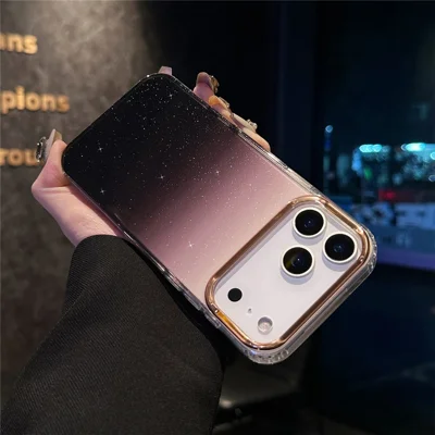 For iPhone 17 Pro Case IMD Gradient Glitter PC + TPU Protective Phone Cover - Black