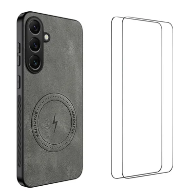WANLONFENG For Samsung Galaxy A17 5G / A17 4G Magnetic Case  SD Series PC TPU Phone Cover with 2Pcs Screen Film - Grey
