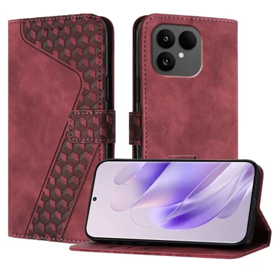 Voor Fairphone 6 Leren Hoesje met 7-vormig Patroon Portemonnee Stand Stootvaste Telefoonhoes - Bruin