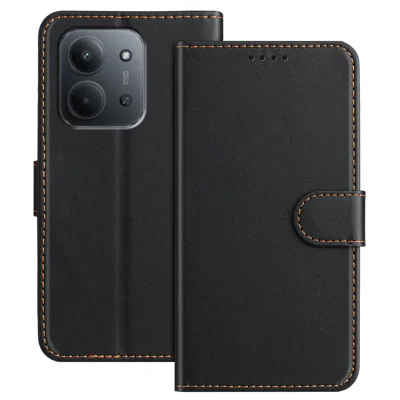 For Xiaomi Redmi 15C 5G (EU) (173mm) / Xiaomi Redmi 15C 4G (EU) (173mm) Leather Case Wallet Stand Solid Color Anti Drop Phone Cover - Black
