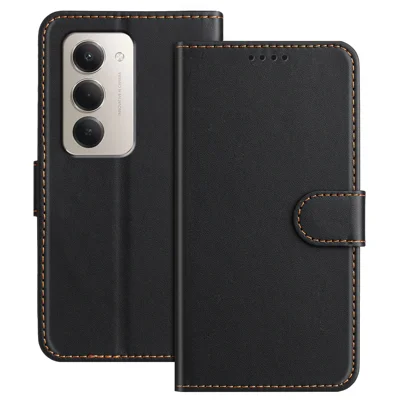 For Xiaomi Redmi 15 5G (Global) (169mm) / Xiaomi Redmi 15 4G (169mm) Leather Case Wallet Stand Solid Color Anti Drop Phone Cover - Black