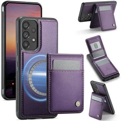 JEEHOOD For Samsung Galaxy A53 5G Leather Back Cover Magnetic Case  J06 Phone Case with Card Bag RFID Blocking - Purple