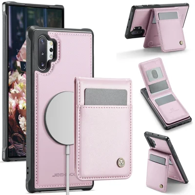 JEEHOOD For Samsung Galaxy Note 10 Plus 5G Leather Back Cover Magnetic Case  J06 Phone Case with Card Bag RFID Blocking - Pink