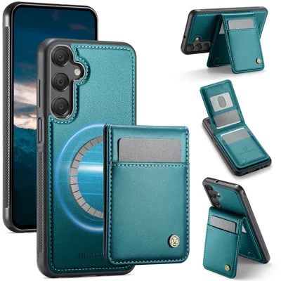 JEEHOOD For Samsung Galaxy A15 5G / Galaxy A15 4G Leather Back Cover Magnetic Case  J06 Phone Case with Card Bag RFID Blocking - Blue