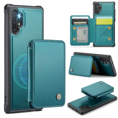 JEEHOOD For Samsung Galaxy Note 10 Plus 4G Case  J05 Leather Mobile Cover with Detachable Magnetic Card Bag - Blue