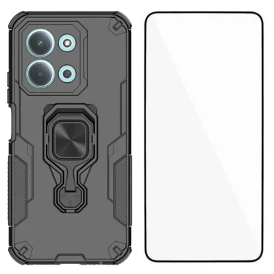 WANLONFENG For Xiaomi Redmi 15C 4G (EU) (173mm) / Xiaomi Redmi 15C 5G (EU) (173mm) Phone Case  PC TPU Back Cover Kickstand with Tempered Glass - Black