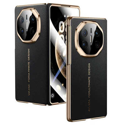 SULADA لجهاز Huawei Mate X6 غطاء مغناطيسي من جلد البقر الأصلي مع واقي شاشة من الزجاج المقوى - أسود