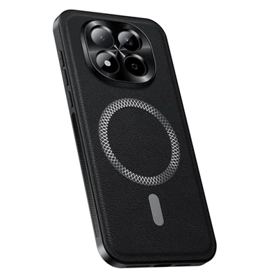 Voor Xiaomi Redmi Note 15 Pro 5G hoesje compatibel met MagSafe PU TPU PC telefoon achterkant met metalen lensframe - Zwart