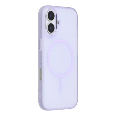 For iPhone 17 Phone Case Compatible with MagSafe TPU + PC Matte Back Cover with Glitter Lens Frame - Transparent Purple