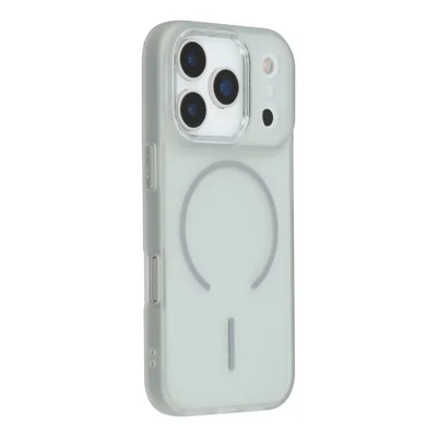 For iPhone 17 Pro Max Phone Case Compatible with MagSafe TPU + PC Matte Back Cover with Glitter Lens Frame - Transparent Grey