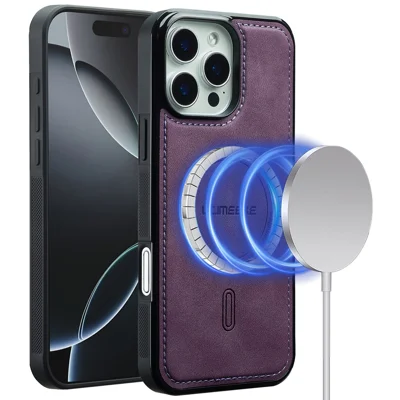 LC.IMEEKE L6 For iPhone 16 Pro Max Case PU Leather Coated PC TPU Phone Cover Compatible with MagSafe - Purple