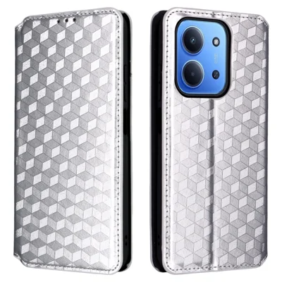 Leather Case for Xiaomi Redmi 15C 4G (EU) (173mm) / 15C 5G (EU) (173mm) / Poco C85 4G (173mm) Wallet Rhombus Imprinted Phone Cover - Silver