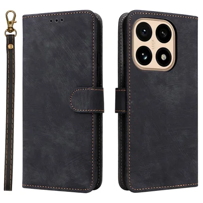 For Xiaomi 15T Case Wallet RFID Blocking PU Leather Phone Cover Stand with Strap - Black