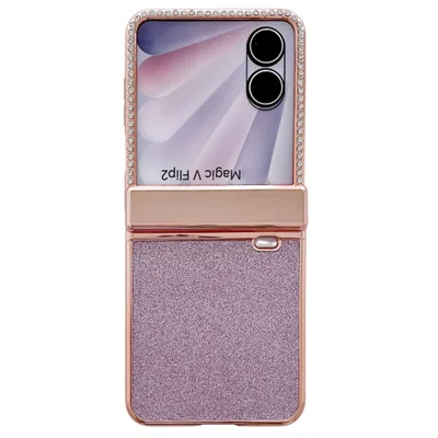 Til Honor Magic V Flip 2 hylster med beslagbeskyttelse, strass og glitrende PC-telefonhylster - Rosenød