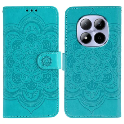 Voor Xiaomi Redmi Note 15 Pro 5G hoesje PU-leer met Mandala-afdruk ontwerp portemonnee telefoonhoesje met polsbandje - Blauw