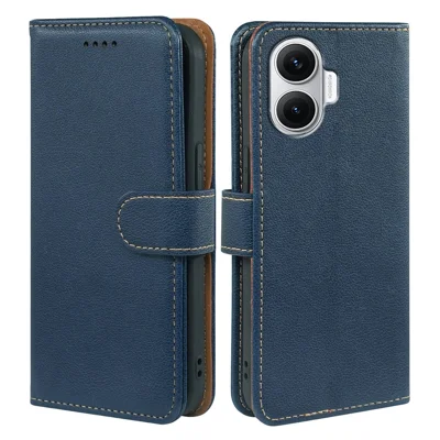 For Xiaomi Redmi Turbo 4 Pro 5G / Poco F7 5G Case RFID Blocking Wallet Litchi Texture Leather Phone Cover Magnetic Clasp - Blue